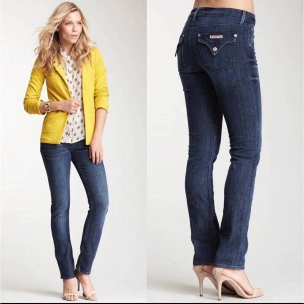 Hudson Mid Rise Carly Straight Jeans With Back Flap Pockets And Raw Hems Size 26